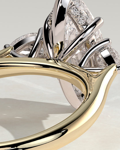 Hannah - Marquise Claw Trilogy with Pear Side Stones and Hidden Halo Engagement Ring - Yellow Two-Tone