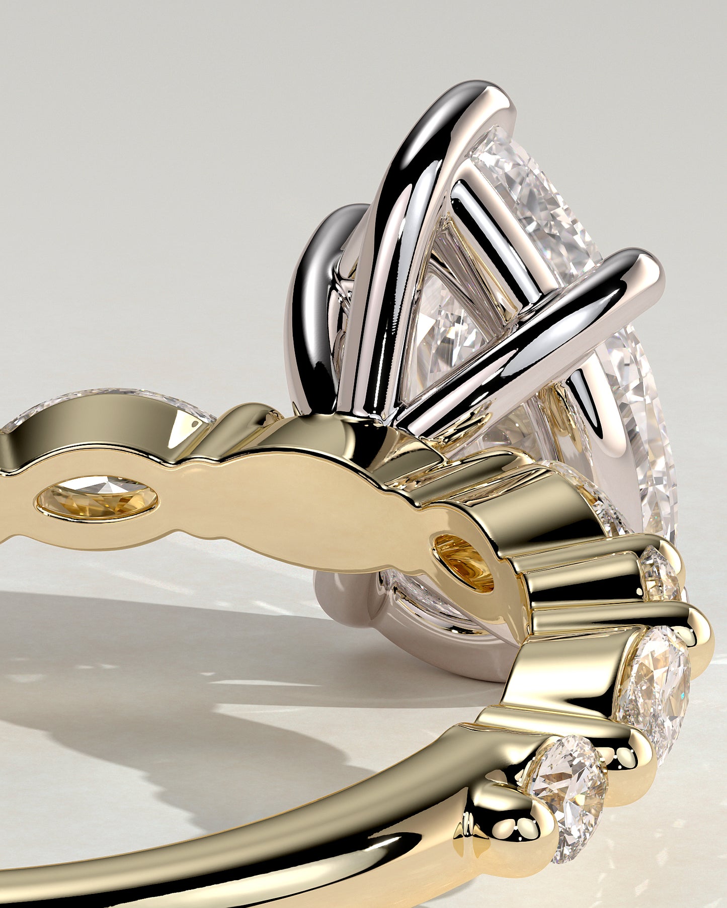 Jacinta - Pear Claw Solitaire with Marquise and Round Accent Stones Engagement Ring - Yellow Two-Tone - Yellow Two-Tone 2ct
