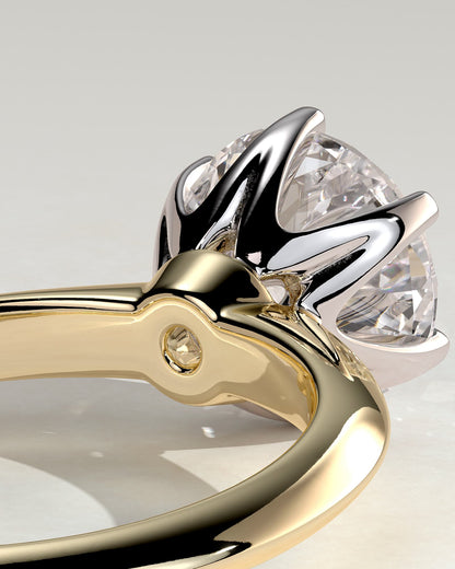 Caroline - Round Claw Solitaire with Knife Edge Band Engagement Ring - Yellow Two-Tone