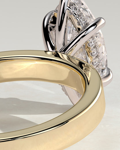 Aisha - Marquise Claw Solitaire with Flat Cigar Band and Hidden Halo Engagement Ring - Yellow Two-Tone - yellow two-tone - Lara Jewels