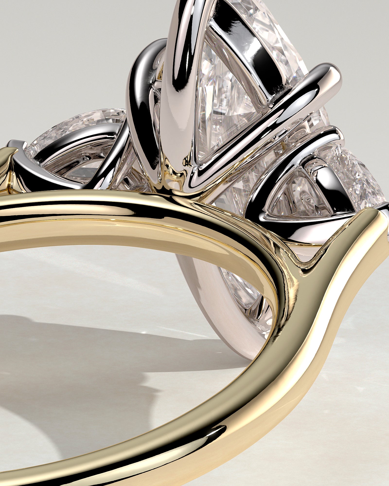 Chantelle - Marquise Claw Trilogy with Pear Side Stones and Cathedral Setting Engagement Ring - Yellow Two-Tone - Yellow Two-Tone 2ct