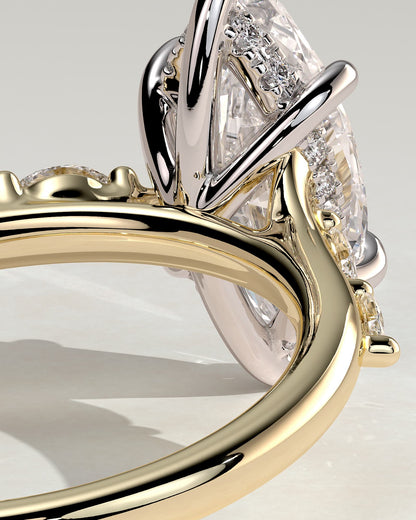 Elsie - Marquise Claw Solitaire with Hidden Halo, Opposing Marquise Accents and Cathedral High Setting Engagement Ring - Yellow Two-Tone