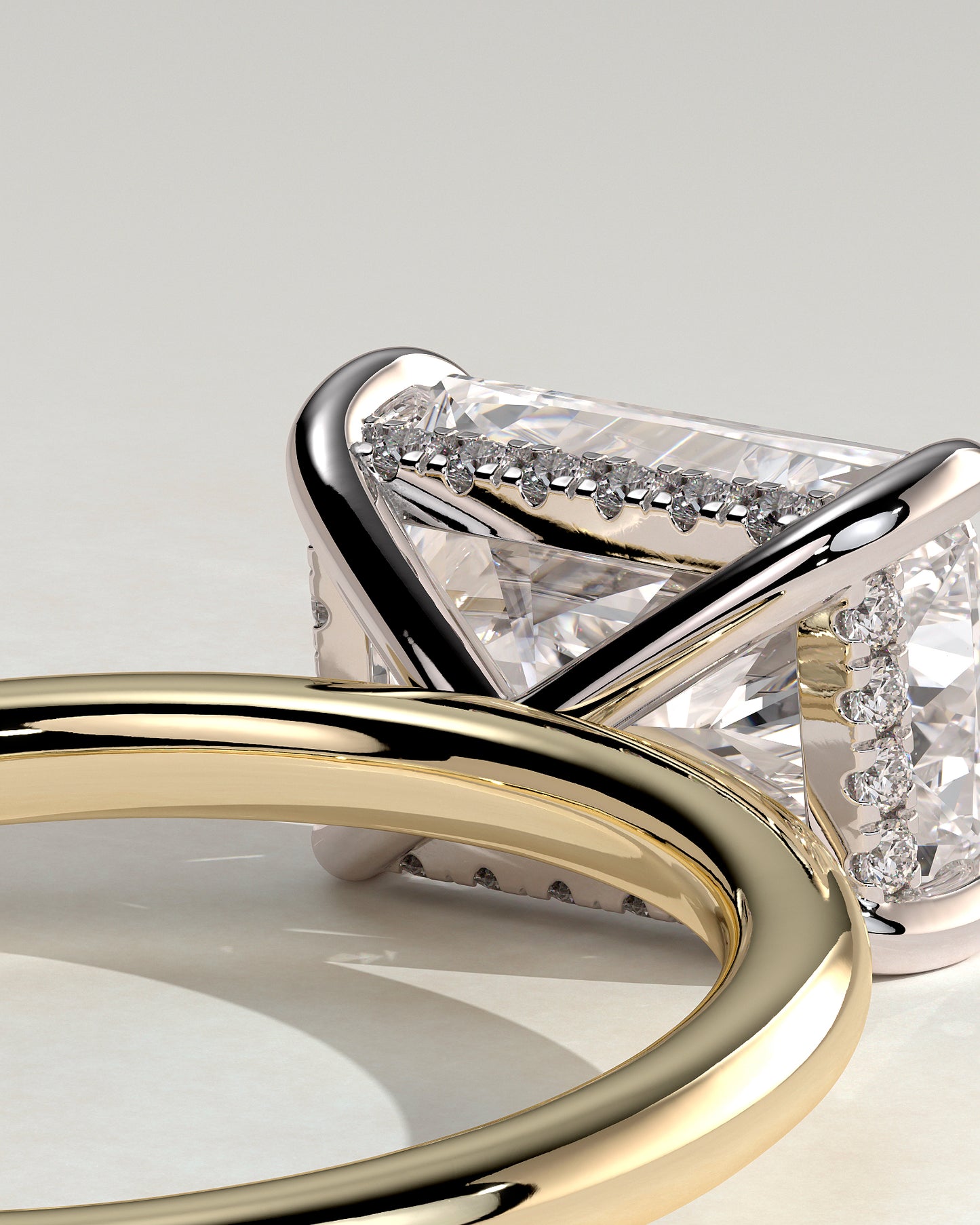 Francene - Radiant East West Claw Solitaire with Hidden Halo Engagement Ring - Yellow Two-Tone - Yellow Two-Tone 2ct