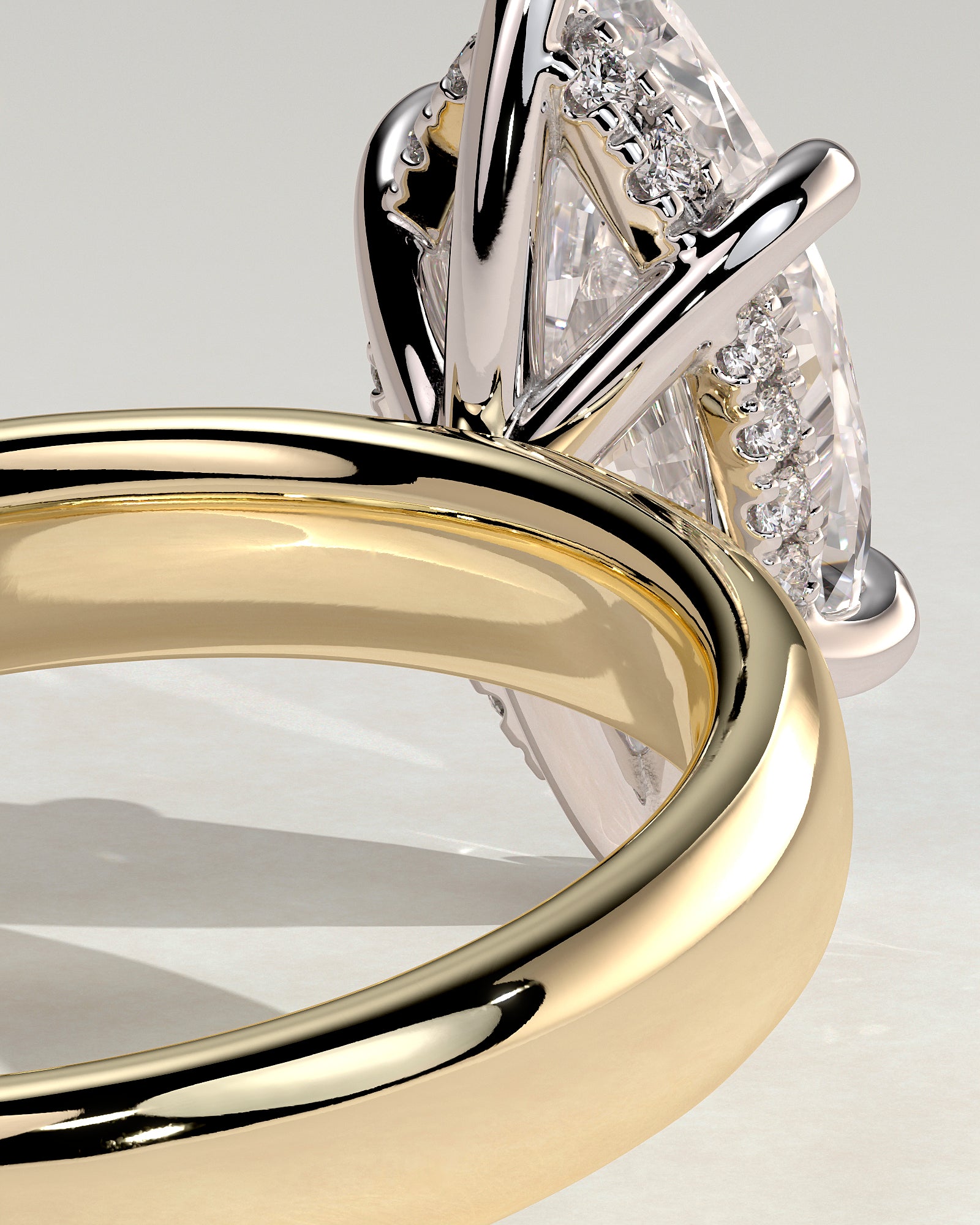 Gigi - Marquise Claw Solitaire with Cigar Band and Hidden Halo Engagement Ring - Yellow Two-Tone - Yellow Two-Tone 2ct
