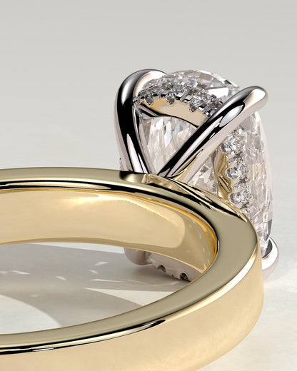 Kai - Elongated Cushion Claw Solitaire with Flat Cigar Band and Hidden Halo Engagement Ring - Yellow Two-Tone