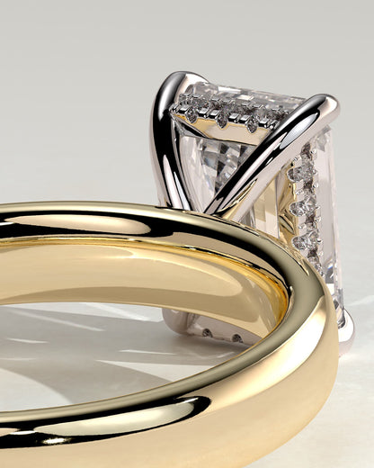 Kate - Emerald Claw Solitaire with Cigar Band and Hidden Halo Engagement Ring - Yellow Two-Tone