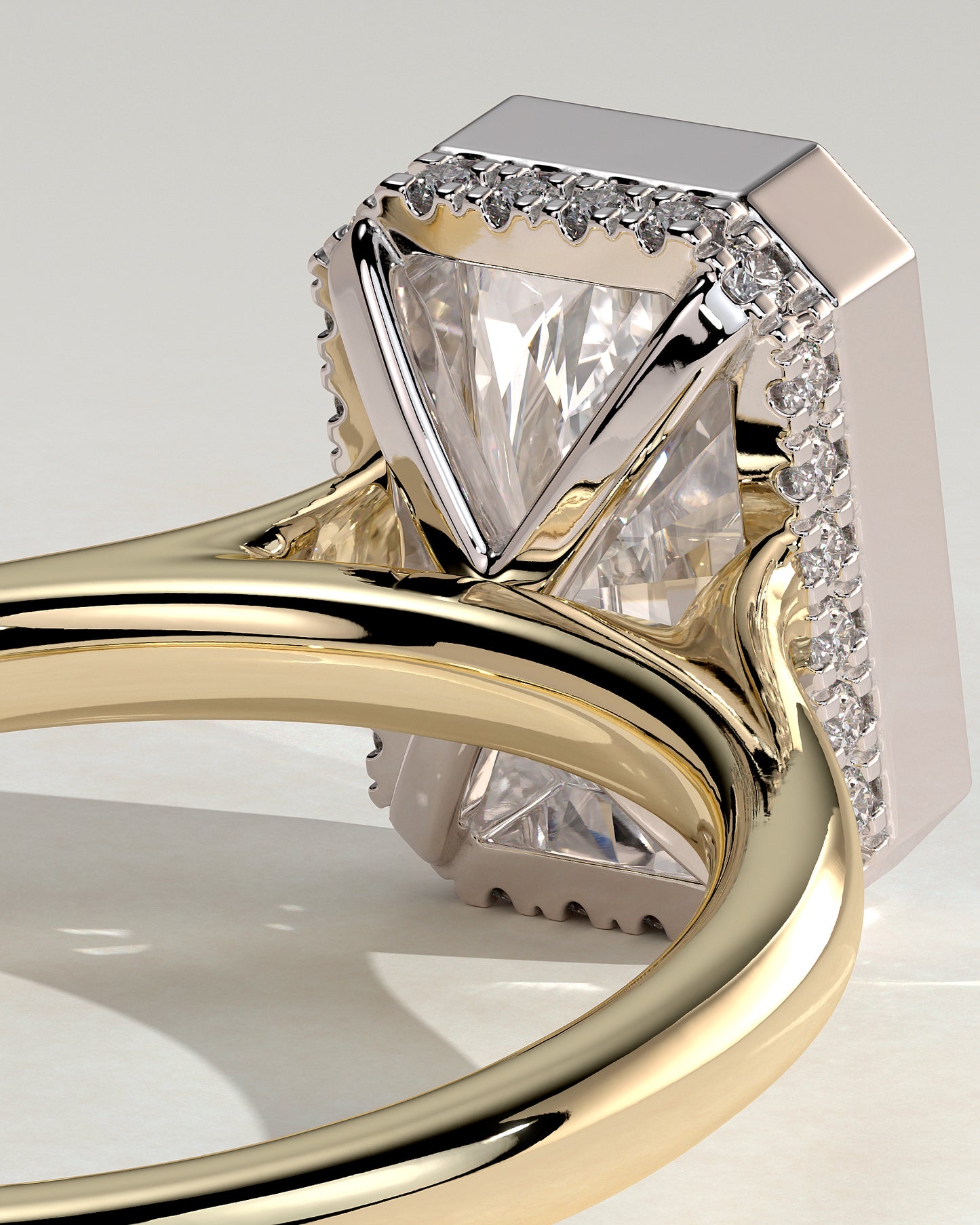 Bennie - Radiant Bezel Solitaire with Hidden Halo and Cathedral High Setting Engagement Ring - Yellow Two-Tone - Yellow Two-Tone 2ct