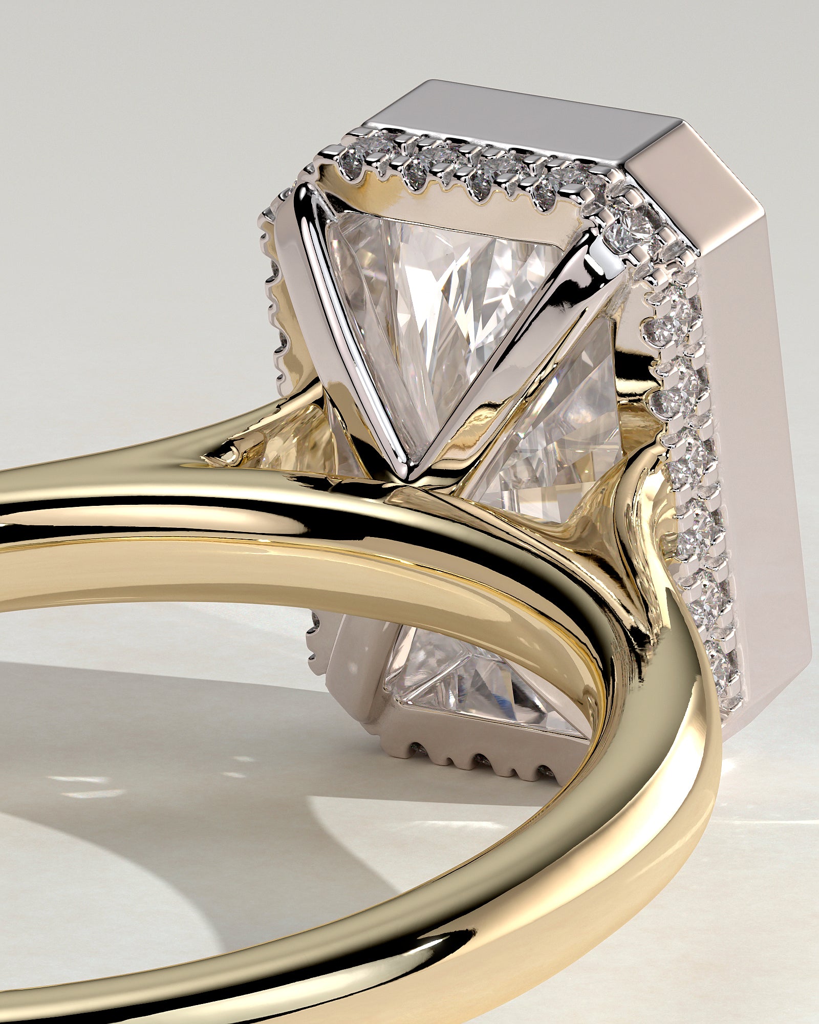 Bennie - Radiant Bezel Solitaire with Hidden Halo and Cathedral High Setting Engagement Ring - Yellow Two-Tone - Yellow Two-Tone 2ct