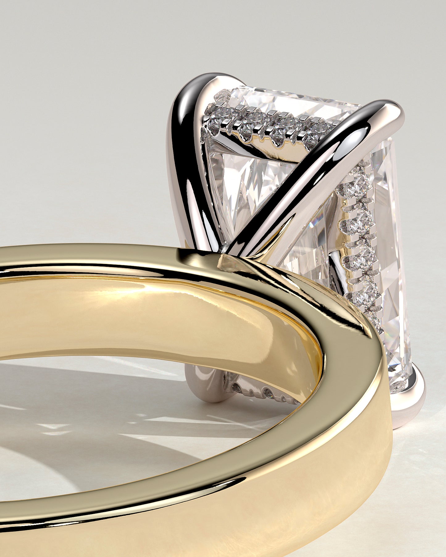 Aida - Radiant Claw Solitaire with Flat Cigar Band and Hidden Halo Engagement Ring - Yellow Two-Tone - Yellow Two-Tone 2ct
