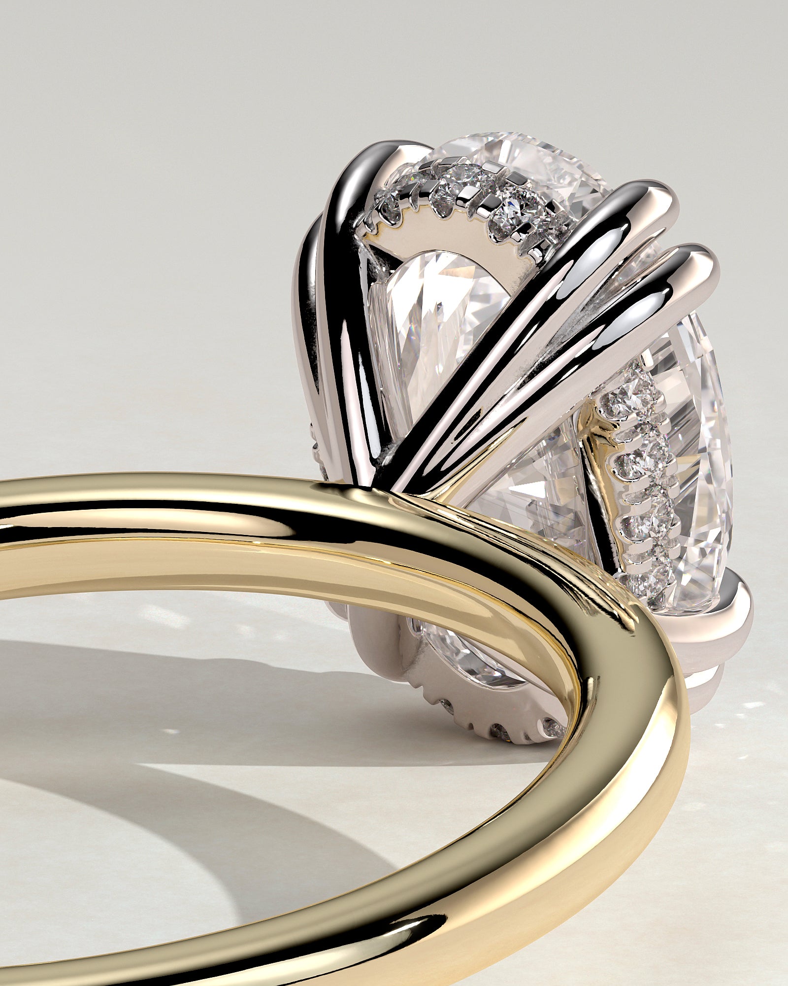 Avery - Oval Double Claw Solitaire with Hidden Halo Engagement Ring - Yellow Two-Tone - Yellow Two-Tone 2ct