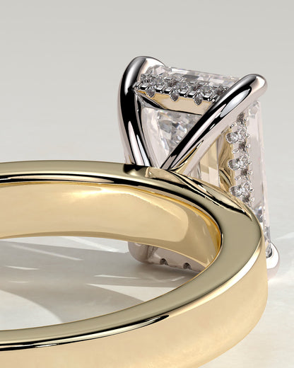 Carmella - Emerald Claw Solitaire with Flat Cigar Band and Hidden Halo Engagement Ring - Yellow Two-Tone
