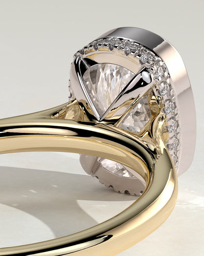 Everleigh - Elongated Cushion Bezel Solitaire with Hidden Halo and Cathedral High Setting Engagement Ring - Yellow Two-Tone