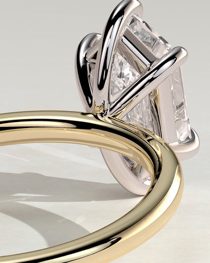 Cynthia - Classic Elongated Hexagon Claw Solitaire Engagement Ring - Yellow Two-Tone