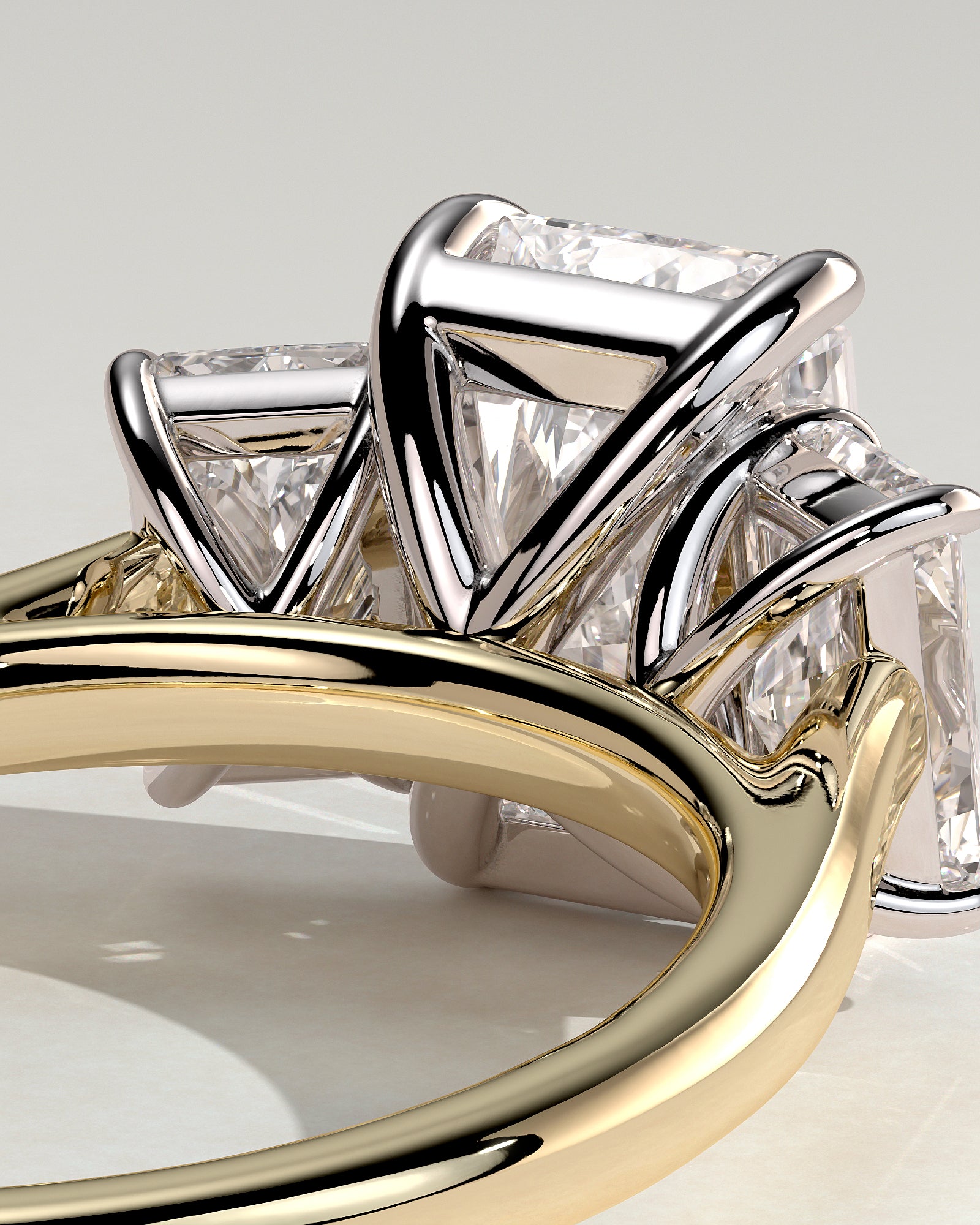 Ayla - Classic Radiant Claw Trilogy Engagement Ring - Yellow Two-Tone - Yellow Two-Tone 2ct