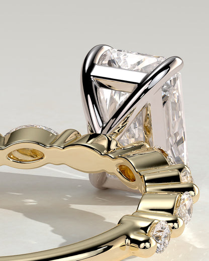 Dayna - Radiant Claw Solitaire with Marquise and Round Accent Stones Engagement Ring - Yellow Two-Tone