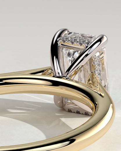Jane - Emerald Claw Solitaire with Hidden Halo and Cathedral High Setting Engagement Ring - Yellow Two-Tone