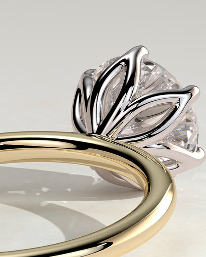 Iris - Round Claw Solitaire with Petal Gallery Engagement Ring - Yellow Two-Tone