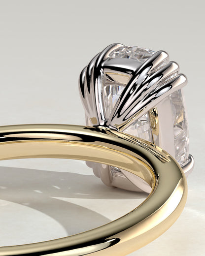 Helena - Elongated Cushion Triple Claw Solitaire Engagement Ring - Yellow Two-Tone