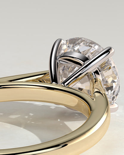 Georgia - Round Claw Solitaire with Flat Band and Cathedral High Setting Engagement Ring - Yellow Two-Tone