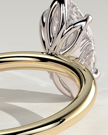 Eve - Marquise Claw Solitaire with Petal Gallery Engagement Ring - Yellow Two-Tone
