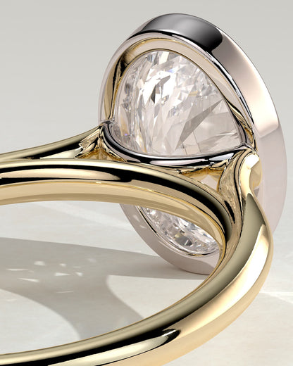 Daphne - Oval Bezel Solitaire with Cathedral High Setting Engagement Ring - Yellow Two-Tone