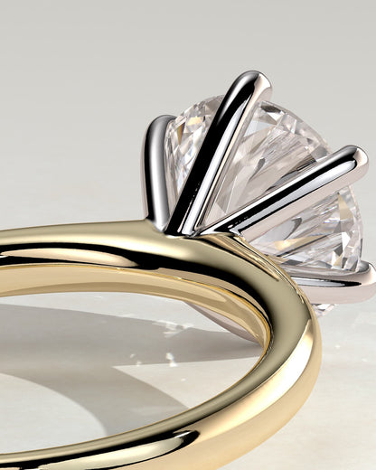 Daniela - Round Claw Solitaire with Solid Cathedral High Setting Engagement Ring - Yellow Two-Tone