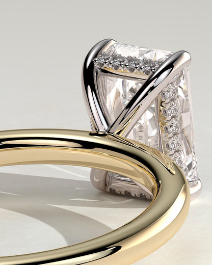 Carly - Radiant Claw Solitaire with Hidden Halo Engagement Ring - Yellow Two-Tone