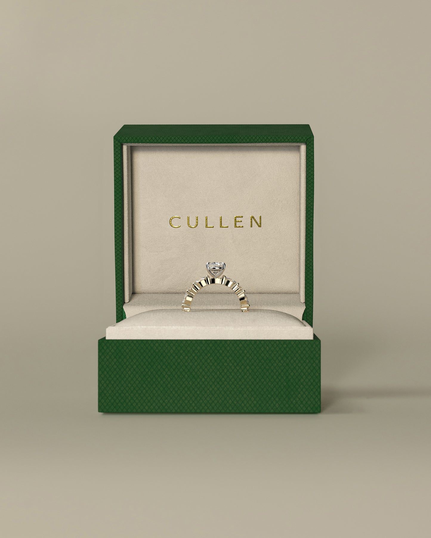 Alyssa - Oval Claw Solitaire with Marquise and Round Accent Stones Engagement Ring - Yellow Two-Tone - Yellow Two-Tone 2ct
