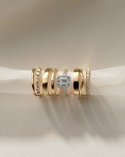 Analyce - Emerald Claw Solitaire with Halo and Pave Band Engagement Ring - Yellow Two-Tone