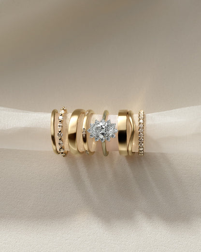 Arielle - Oval Claw Solitaire with Sunburst Halo and Cathedral High Setting Engagement Ring - Yellow Two-Tone - yellow two-tone - Lara Jewels
