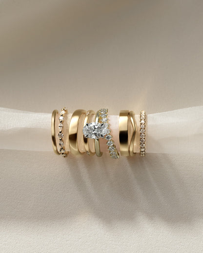 Athena - Oval Claw Solitaire with Double Plain-and-Round-Accent Stones Band Engagement Ring - Yellow Two-Tone
