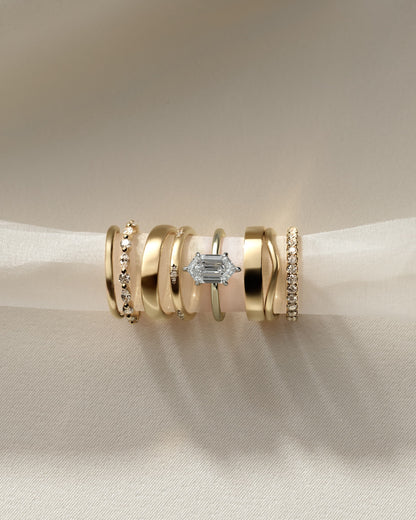 Cynthia - Classic Elongated Hexagon Claw Solitaire Engagement Ring - Yellow Two-Tone