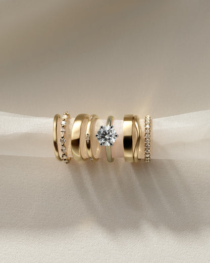 Daniela - Round Claw Solitaire with Solid Cathedral High Setting Engagement Ring - Yellow Two-Tone