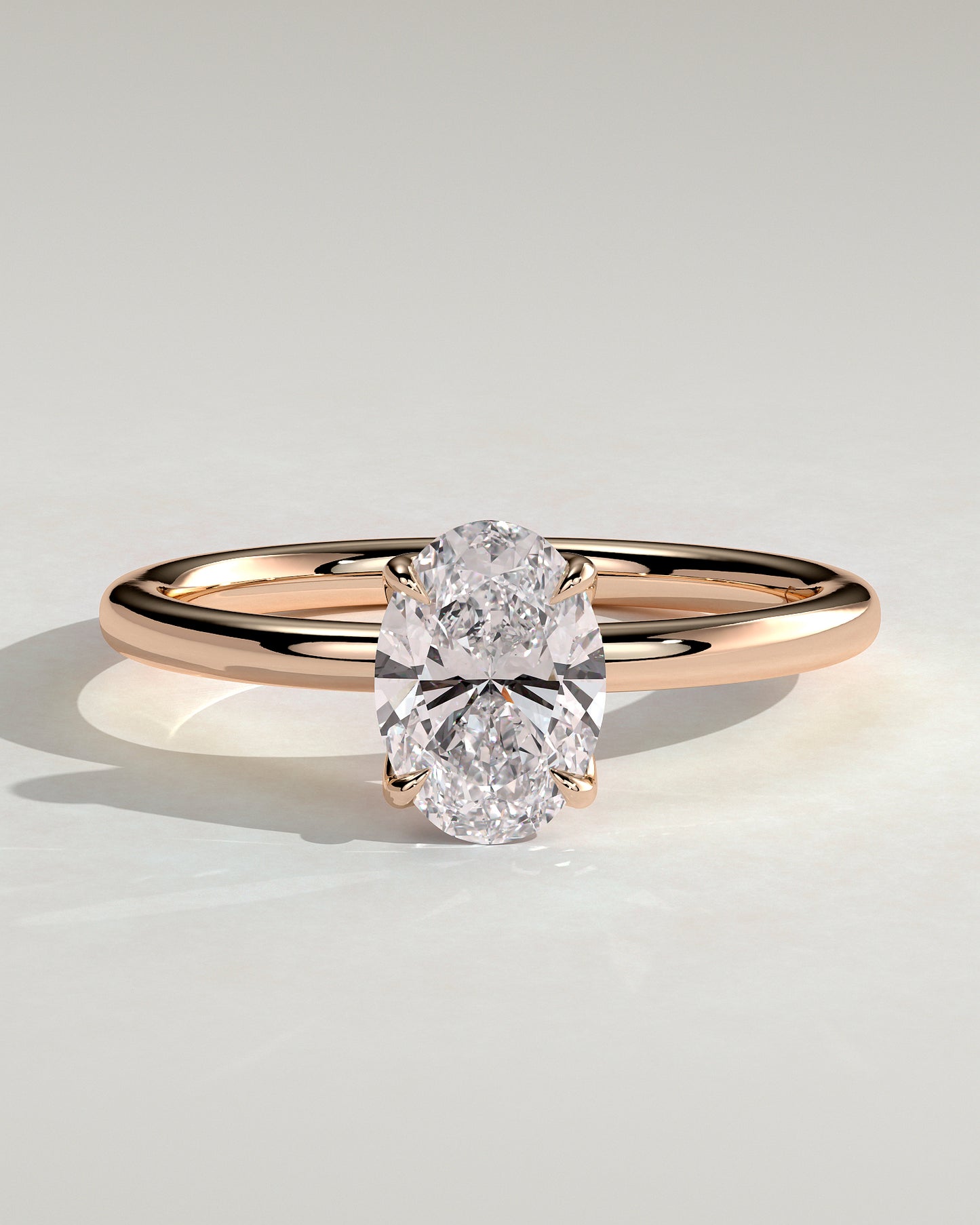 Aurelie - Oval Claw Solitaire with Petal Gallery and Accent Leaf Detail Engagement Ring - Rose Gold
