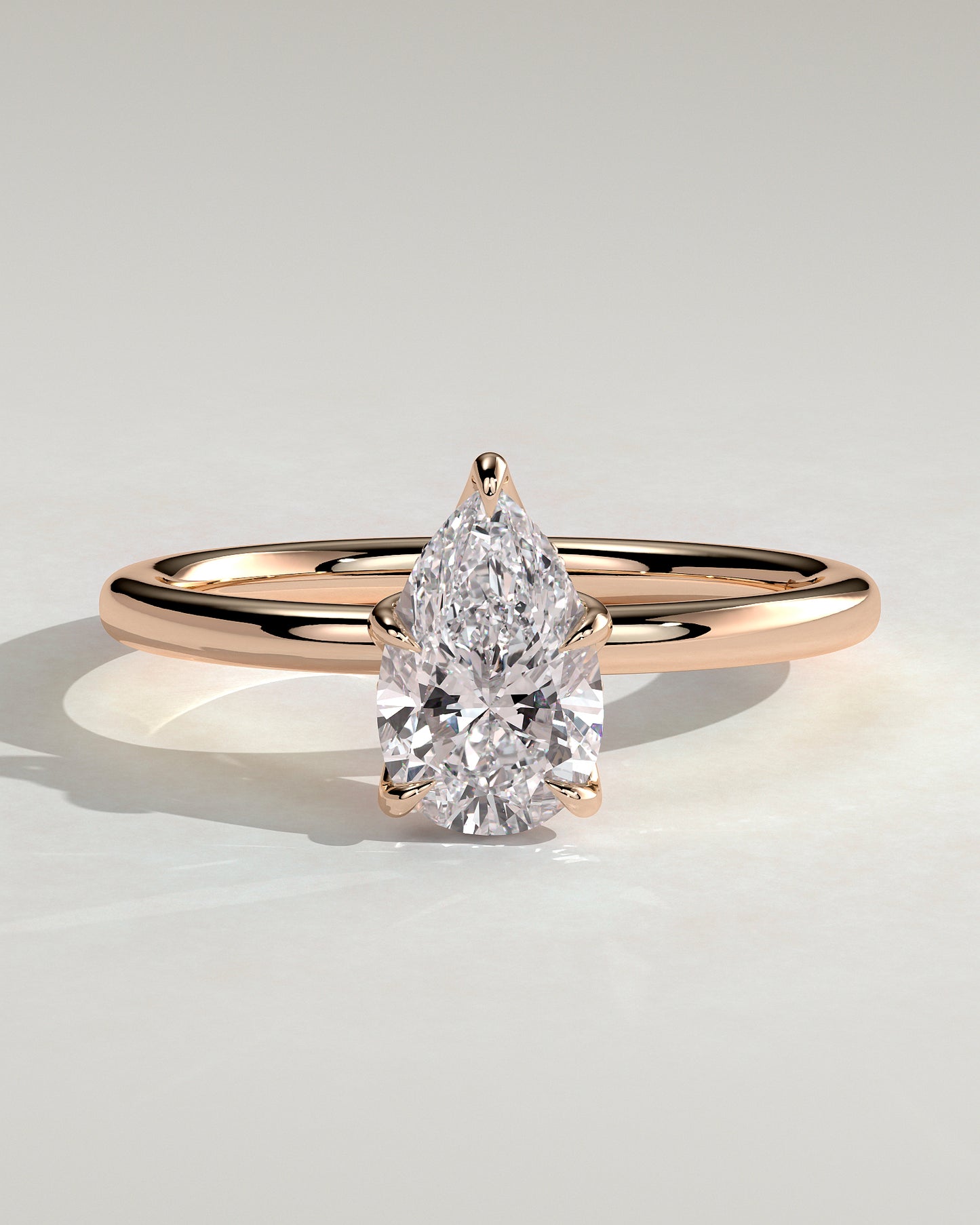 Blossom - Pear Claw Solitaire with Petal Gallery and Accented Tiara Detail Engagement Ring - Rose Gold