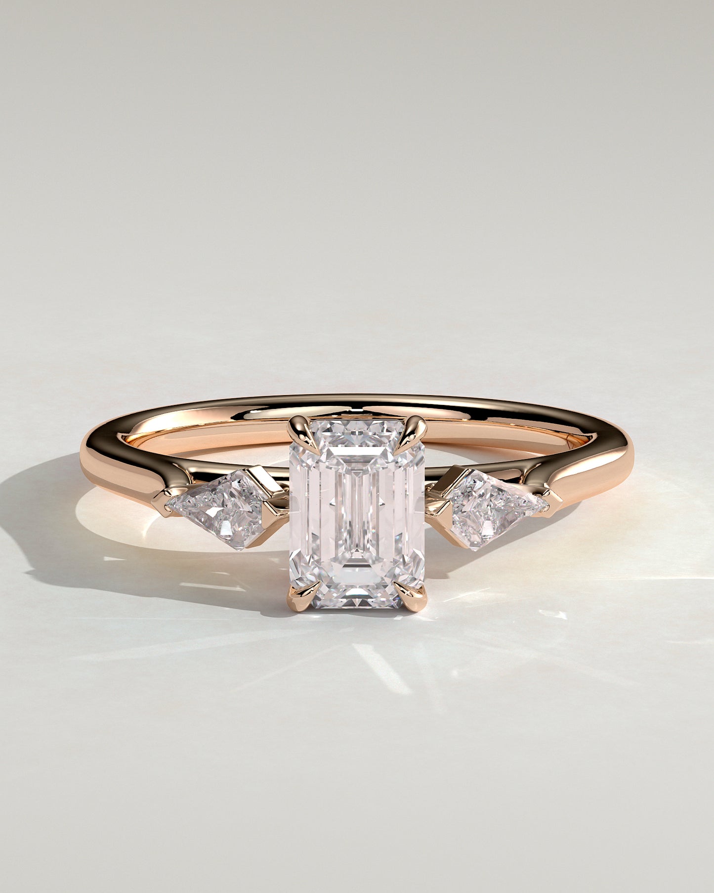 Elphie - Emerald Claw Trilogy with Kite Side Stones Engagement Ring - Rose Gold