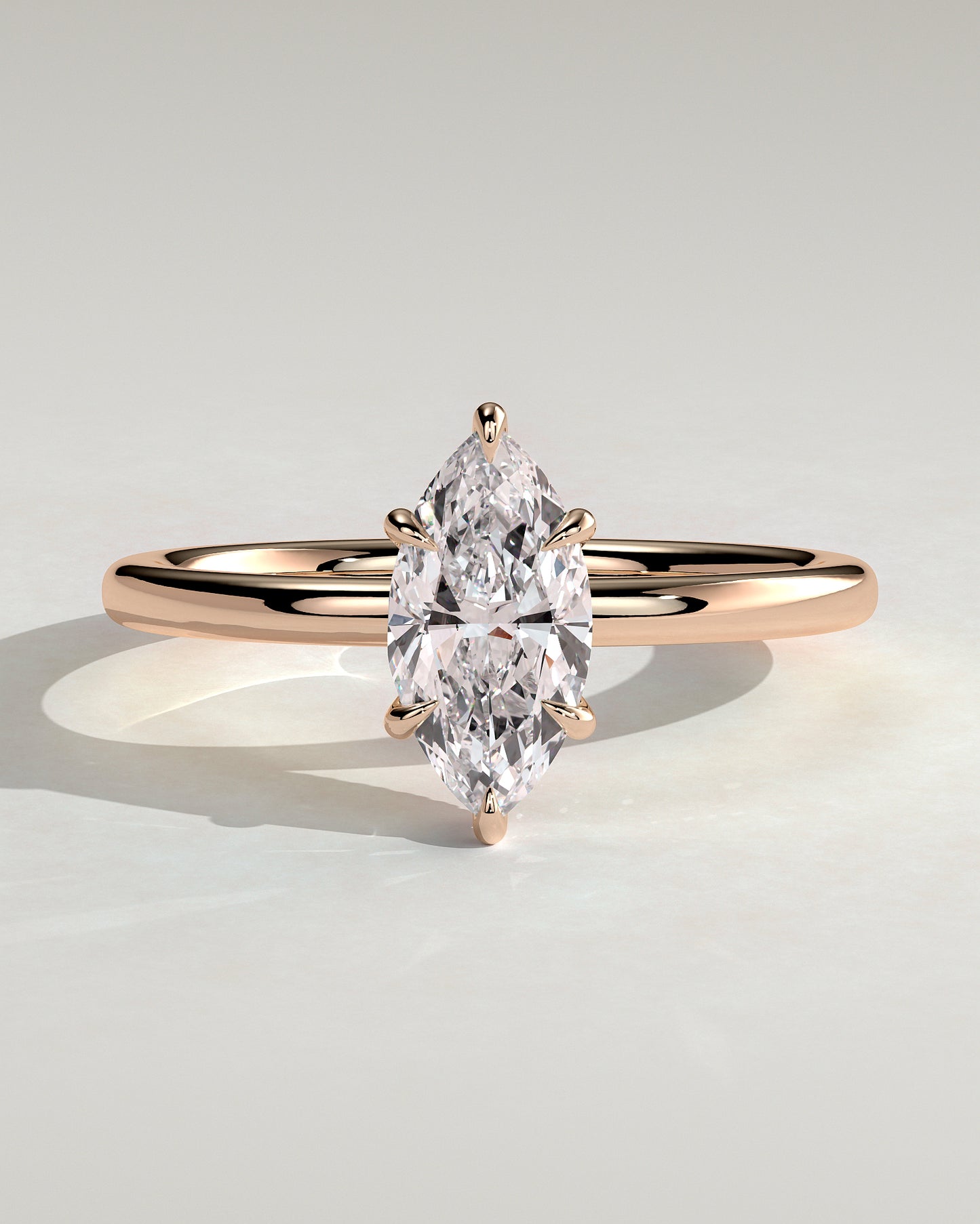 Claire - Marquise Claw Solitaire with Wrap Around Hidden Halo Engagement Ring - Rose Gold