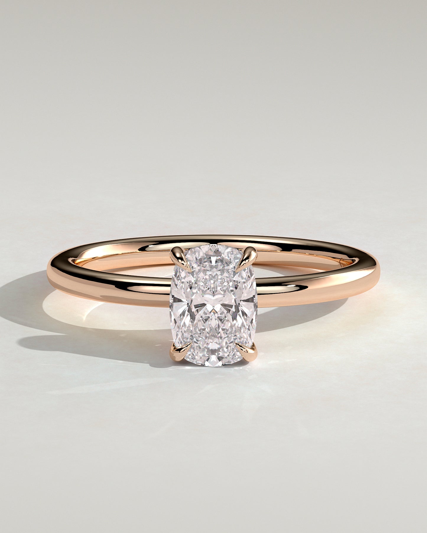 Ava - Elongated Cushion Claw Solitaire with Hidden Halo Engagement Ring - Rose Gold