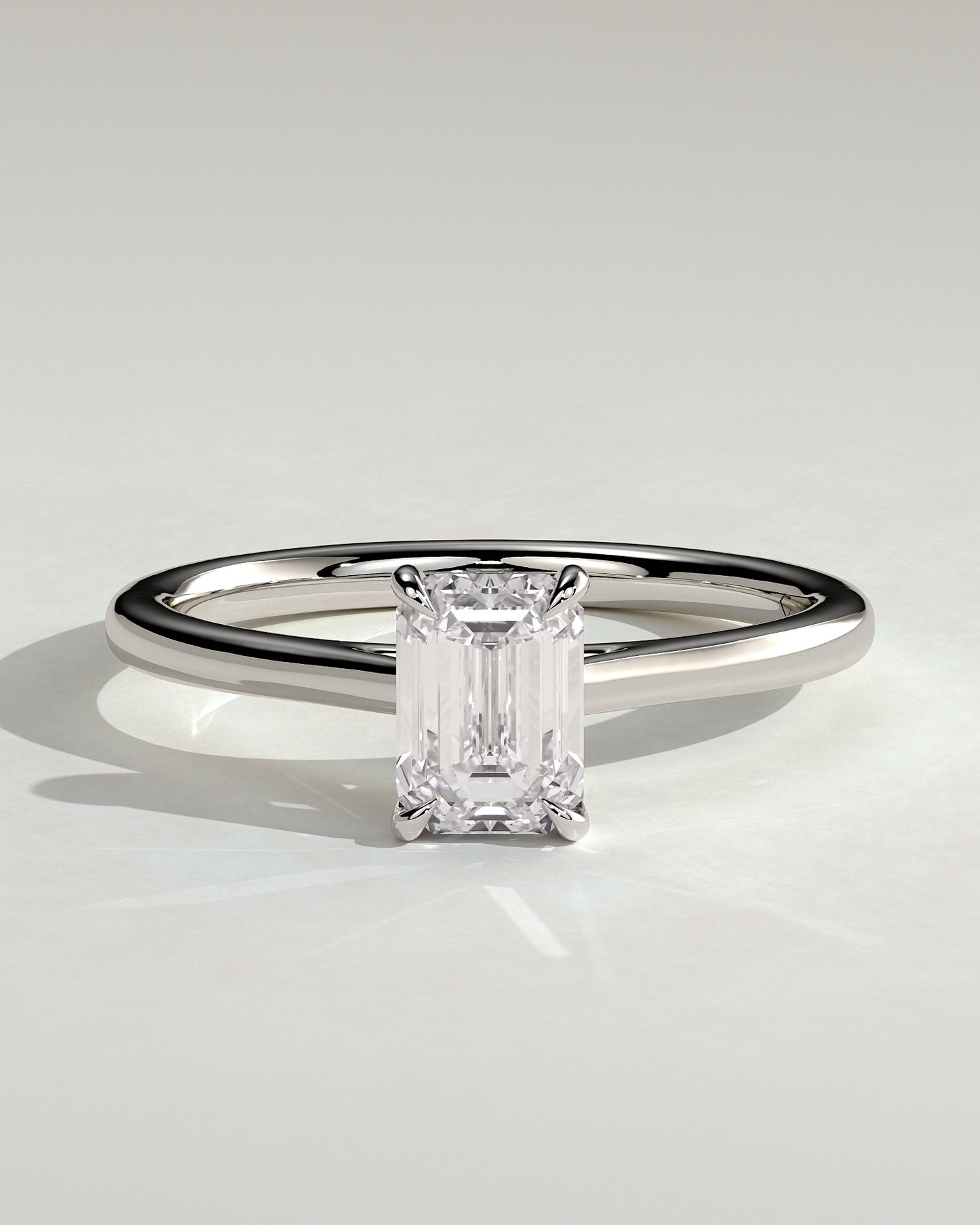 Angela - Radiant Claw Solitaire with Hidden Halo, Tapered Band and Cathedral High Setting Engagement Ring - Platinum