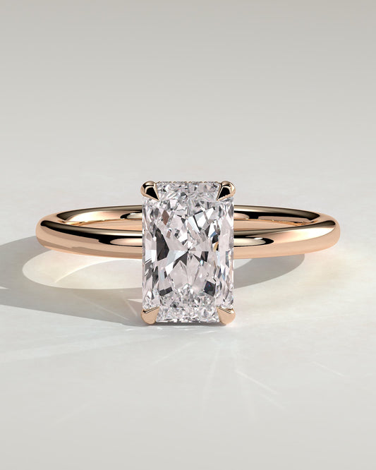 Liberty - Radiant Claw Solitaire with Wrap Around Hidden Halo Engagement Ring - Rose Gold