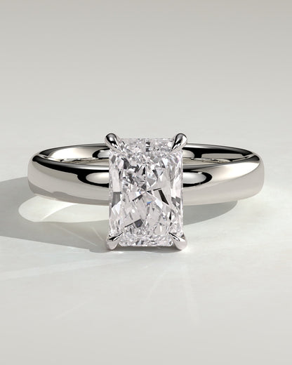 Angelina - Radiant Claw Solitaire with Cigar Band and Hidden Halo Engagement Ring - Platinum