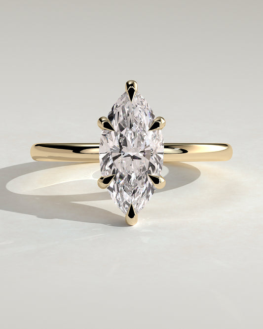 Zariyah - Marquise Claw Solitaire with Hidden Halo Engagement Ring - Yellow Gold - Yellow Gold 2ct