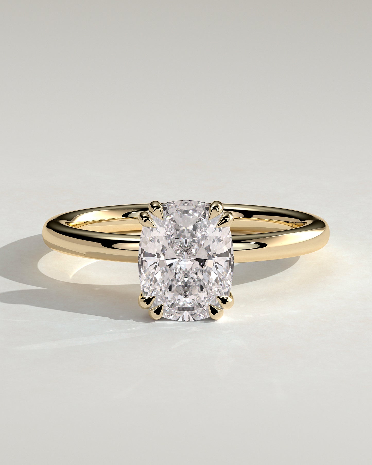 Aubrey - Elongated Cushion Double Claw Solitaire with Hidden Halo Engagement Ring - Yellow Gold - Yellow Gold 2ct