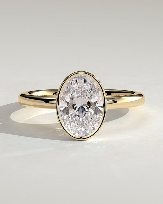 Armani - Oval Bezel Solitaire with Petal Gallery Engagement Ring - Yellow Gold - Yellow Gold 2ct