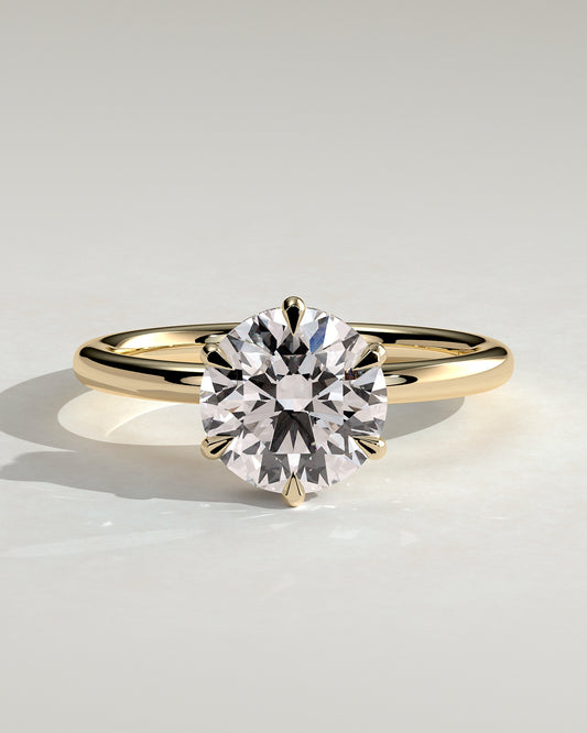 Aria - Round Claw Solitaire with Wrap Around Hidden Halo Engagement Ring - Yellow Gold - Yellow Gold 2ct