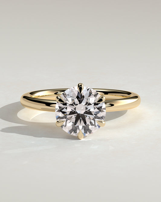 Anna - Round Claw Solitaire with Hidden Halo Engagement Ring - Yellow Gold - Yellow Gold 2ct