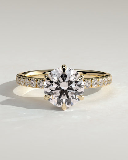 Amanda - Round Claw Solitaire with Wrap Around Hidden Halo and Pave Band Engagement Ring - Yellow Gold - yellow gold - Lara Jewels