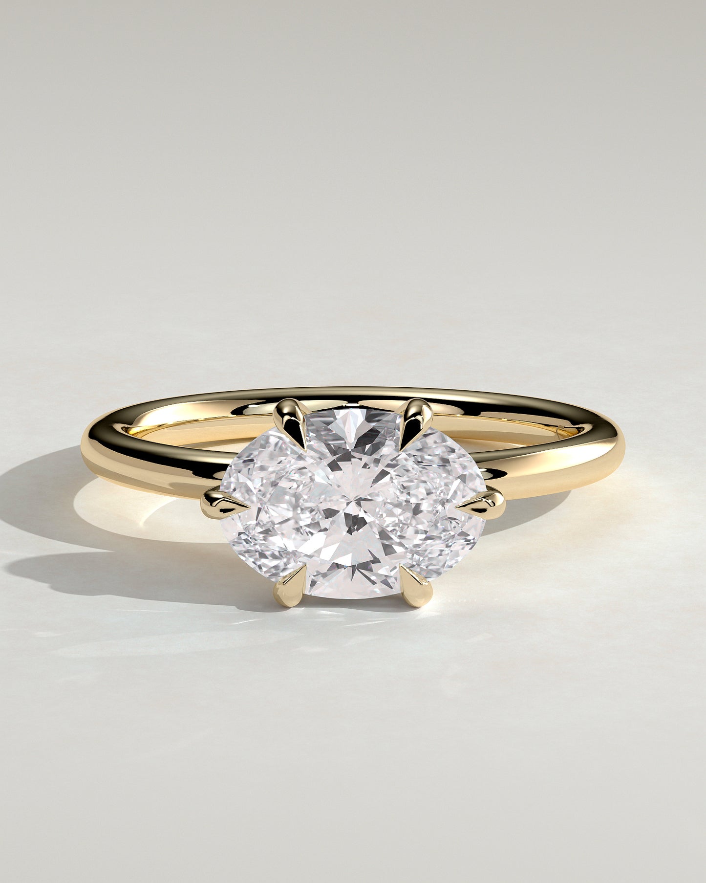 Allison - Oval East West Claw Solitaire Engagement Ring - Yellow Gold - Yellow Gold 2ct