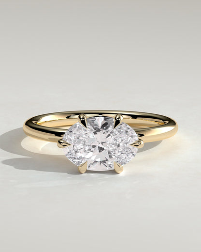 Allison - Oval East West Claw Solitaire Engagement Ring - Yellow Gold