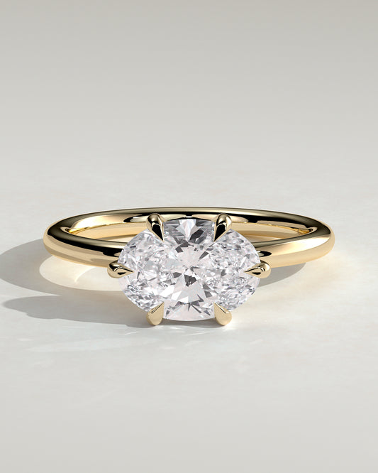 Allison - Oval East West Claw Solitaire Engagement Ring - Yellow Gold - Yellow Gold 2ct